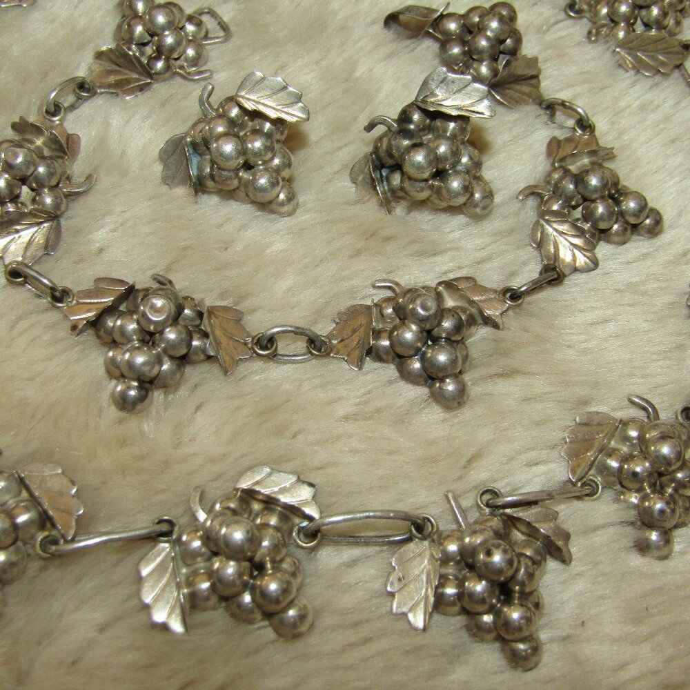 Vintage Iguala, Mexico sterling silver grape cluster jewelry set